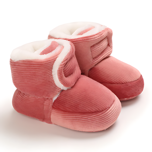 Chaussure bébé velours laine rose foncé