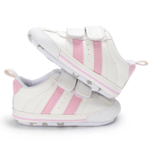 Chaussure blanche bandée rose bande velcro