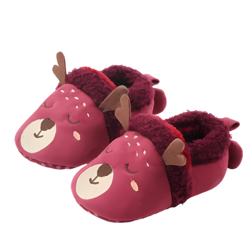 Pantoufle aubergine motif cerf