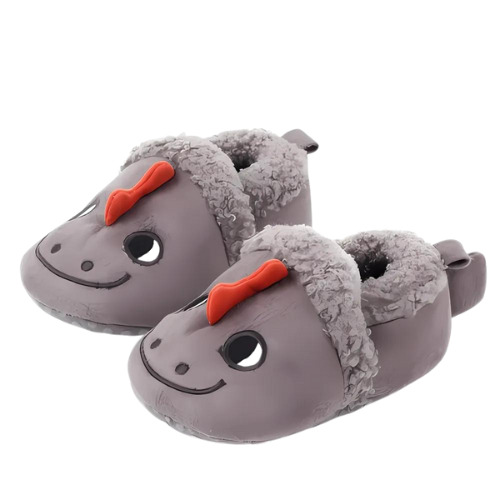 Pantoufle gris motif dinosaure