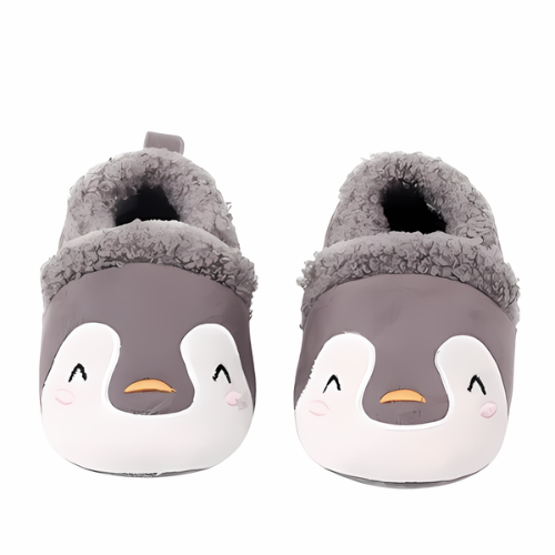 Pantoufle gris motif pingouin élégante