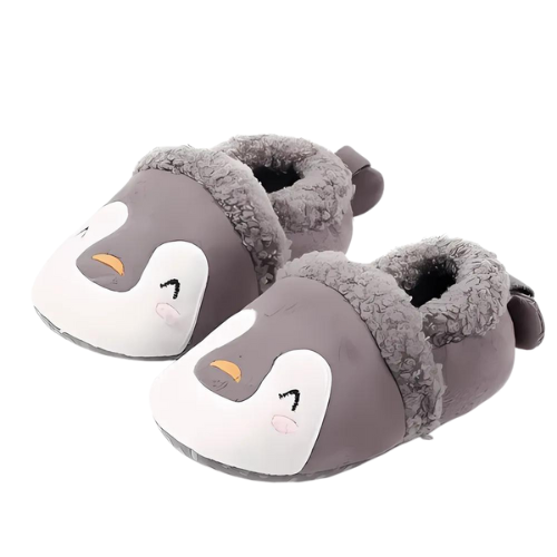 Pantoufle gris motif pingouin