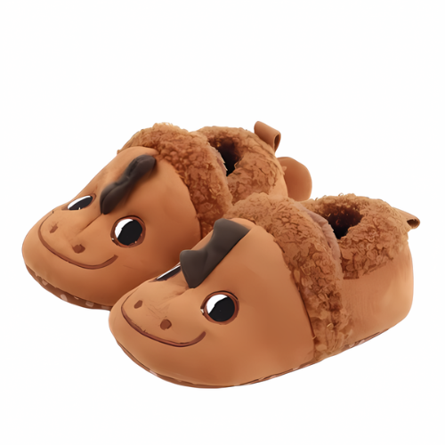 Pantoufle marron motif dinosaure