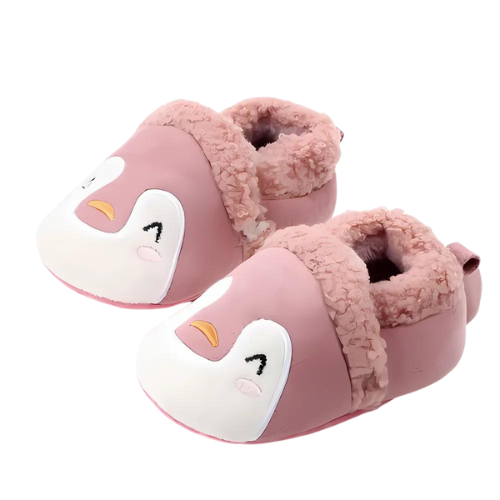 Pantoufle rose motif pingouin