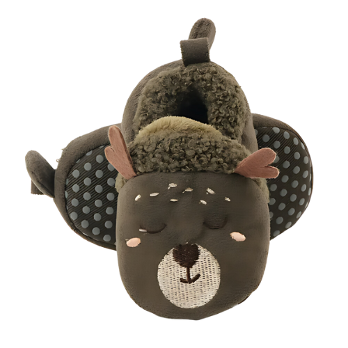 Pantoufle vert motif cerf hiver