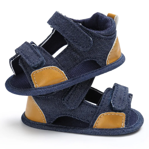 Sandale bébé denim et cuir bleue classique