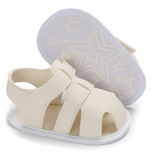 Sandale bébé en cuir couleur blanche avec semelle antidérapant