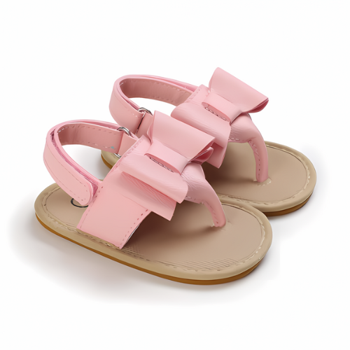 Sandale bébé en cuir rose avec nœud