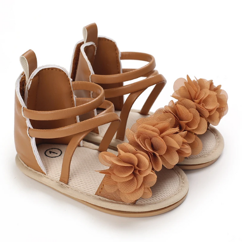 Sandale bébé fleur marron en cuir