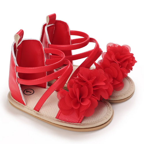 Sandale bébé fleur rouge en cuir 