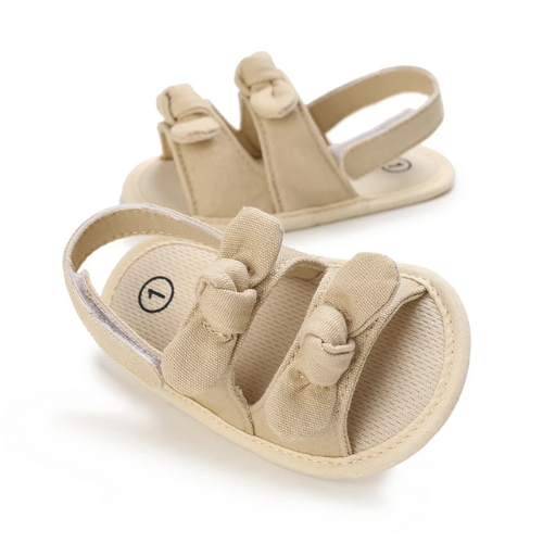 Sandale bébé nœud beige en tissu