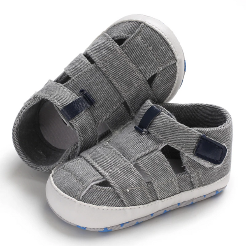 Sandale bébé tissu denim grise anti-dérapant