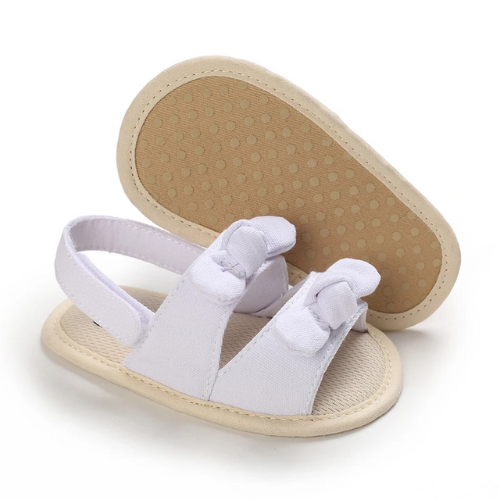 Sandale bébé tissu nœud blanche anti-dérapante