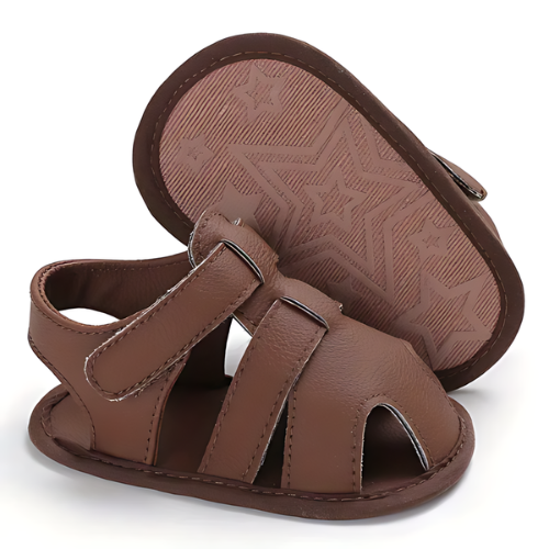 Sandale cuir bébé couleur marron avec semelle antidérapante