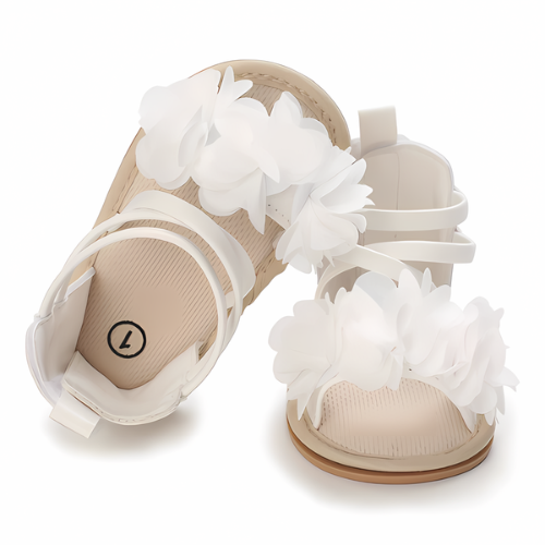 Sandale en cuir couleur blanche fleur premier pas bébé