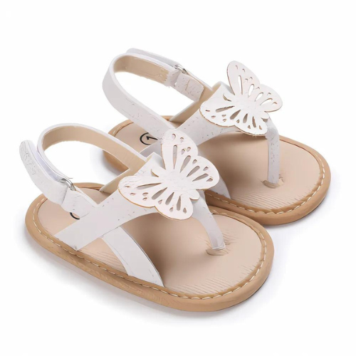 Sandale en cuir couleur blanche papillon