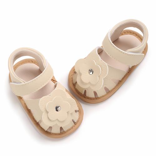 Sandale en cuir fleur couleur beige premier pas bébé