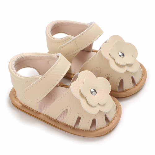 Sandale en cuir fleur couleur beige