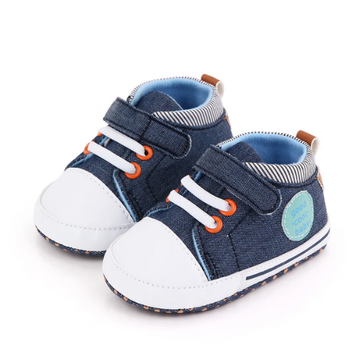 Tennis bébé bleu marine motif rayures velcro