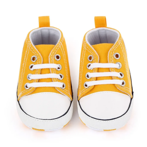 Tennis bébé coton jaune fermeture lacets