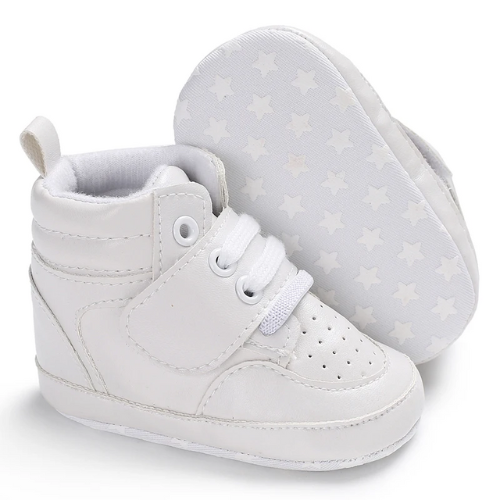 Tennis bébé cuir à lacets blanc semelle anti-dérapante