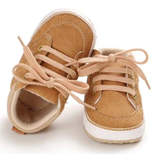 Tennis Bébé Cuir Camel à Lacets pour hiver