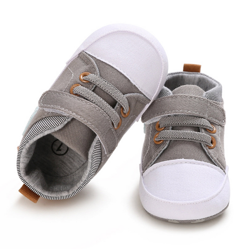 Tennis bébé gris motif rayures velcro