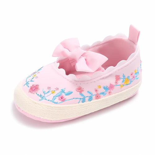 Ballerine rose bébé fleuri avec nœud décoratif