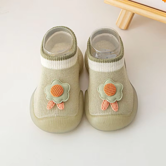 chaussette verte motif fleur auto arippant