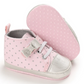 chaussure bébé rose et gris fermeture nœud