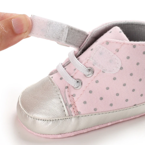 chaussure bébé rose et gris ouverture