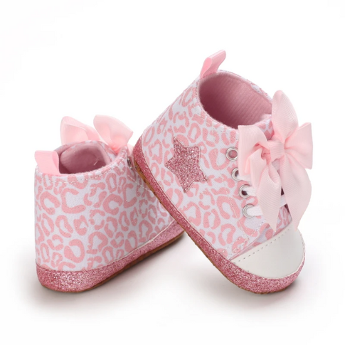 chaussure bébé rose paillettée nœud